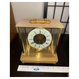 Vintage Glass and Brass Mantel Clock with Exposed Mechanism