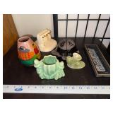 Collection of 6 Southwest Decor Items Including Pottery, Figurines, and Framed Art
