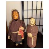 Pair of Vintage Monk Figurines with Brown Robes