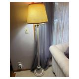 Vintage Standing Floor Lamp with Fabric Shade and Decorative Base