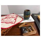 Scandinavian Decor Collection with Book, Figurines, and Folk Art Pottery