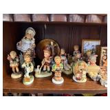 Collection of Hummel and Style Porcelain Figurines with Miniature Art Plaques