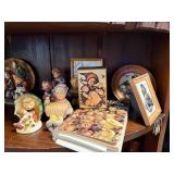 Collection of Hummel and Style Porcelain Figurines with Miniature Art Plaques