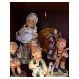 Collection of Hummel and Style Porcelain Figurines with Miniature Art Plaques
