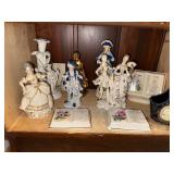 Collection of Decorative Porcelain and Ceramic Figurines with Books and Cameo Vase