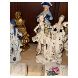 Collection of Decorative Porcelain and Ceramic Figurines with Books and Cameo Vase