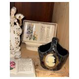 Collection of Decorative Porcelain and Ceramic Figurines with Books and Cameo Vase
