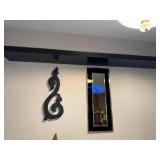 Black Wall Art and Framed Mirror Set with Floating Shelves