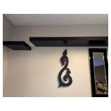 Black Wall Art and Framed Mirror Set with Floating Shelves