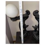 Pair of Vintage Black Mermaid Table Lamps with Frosted Glass Globes