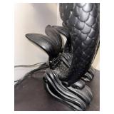 Pair of Vintage Black Mermaid Table Lamps with Frosted Glass Globes