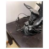 Pair of Vintage Black Mermaid Table Lamps with Frosted Glass Globes