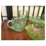 Set of 7 Vintage Green Uranium Depression Glass Tableware Pieces