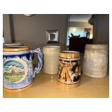 Collection of 8 Vintage Beer Steins and Mugs - German, Japanese, and Decorative Styles