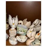 Collection of Porcelain and Ceramic Swan Figurines and Planters