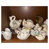 Collection of Porcelain and Ceramic Swan Figurines and Planters