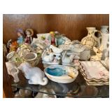 Collection of Porcelain Animal Figurines, Miniature Vases, and Decorative Trinkets