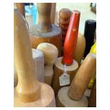 Collection of Vintage Wooden Rolling Pins and Butter Molds in Wooden Caddy