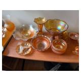Collection of Vintage Iridescent Carnival Glass Bowls, Cups, and Decor