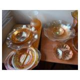 Collection of Vintage Iridescent Carnival Glass Bowls, Cups, and Decor