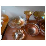 Collection of Vintage Iridescent Carnival Glass Bowls, Cups, and Decor