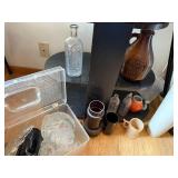 Assorted Vintage Glassware, Bottles, Mug, and Decorative Vase Collection