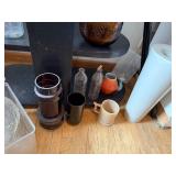 Assorted Vintage Glassware, Bottles, Mug, and Decorative Vase Collection