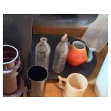 Assorted Vintage Glassware, Bottles, Mug, and Decorative Vase Collection