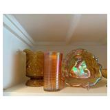 Collection of Iridescent Carnival Glass Decor Pieces