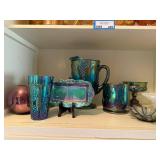 Set of Carnival Glass Drinkware and Serving Pieces with Grape Design