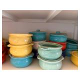 Set of Colorful Ceramic Soup Crocks with Lids
