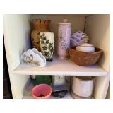 Collection of Decorative Vases, Ceramic Holders, and Decorative Clock