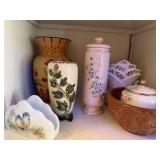 Collection of Decorative Vases, Ceramic Holders, and Decorative Clock