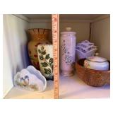 Collection of Decorative Vases, Ceramic Holders, and Decorative Clock