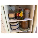 Collection of Vintage Stoneware Crocks, Lidded Jar, and Ceramic Bowls