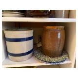 Collection of Vintage Stoneware Crocks, Lidded Jar, and Ceramic Bowls
