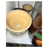 Collection of Vintage Stoneware Crocks, Lidded Jar, and Ceramic Bowls