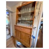 Tall Wooden Hutch with Glass Doors and Storage Shelves