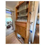 Tall Wooden Hutch with Glass Doors and Storage Shelves