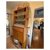Tall Wooden Hutch with Glass Doors and Storage Shelves