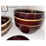 Set of 5 Brown Glazed Stoneware Mixing Bowls with Lid