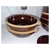 Set of 5 Brown Glazed Stoneware Mixing Bowls with Lid