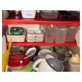 Collection of Kitchen Storage Containers, Bakeware, and Mixing Bowls