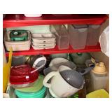Collection of Kitchen Storage Containers, Bakeware, and Mixing Bowls