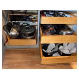 Kitchen Cookware and Utensil Collection Including Pans, Lids, and Gadgets