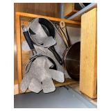 Kitchen Cookware and Utensil Collection Including Pans, Lids, and Gadgets