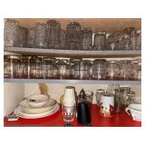 Large Collection of Glass Drinkware, Dishes, and Kitchen Utensils