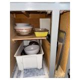 Assorted Kitchenware Lot with Bowls, Baking Dishes, Trays, and Flatware