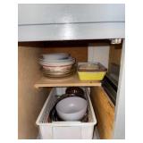 Assorted Kitchenware Lot with Bowls, Baking Dishes, Trays, and Flatware
