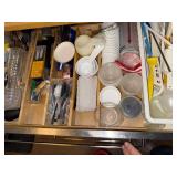 Assorted Kitchen Tools and Disposable Tableware Collection